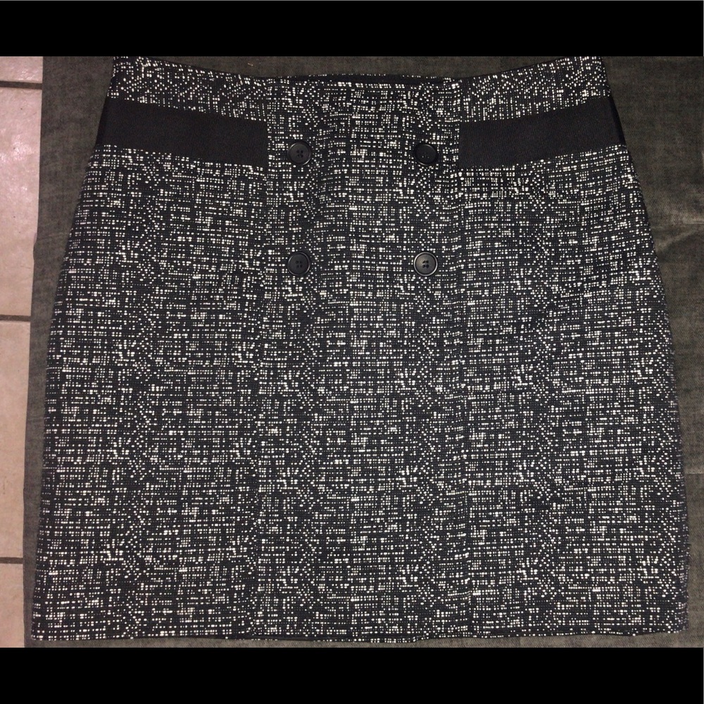 Black White Speckled Print Zip Skirt